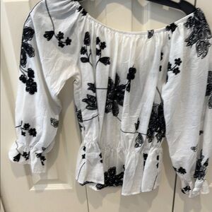 Floral Off-Shoulder White and Black Top